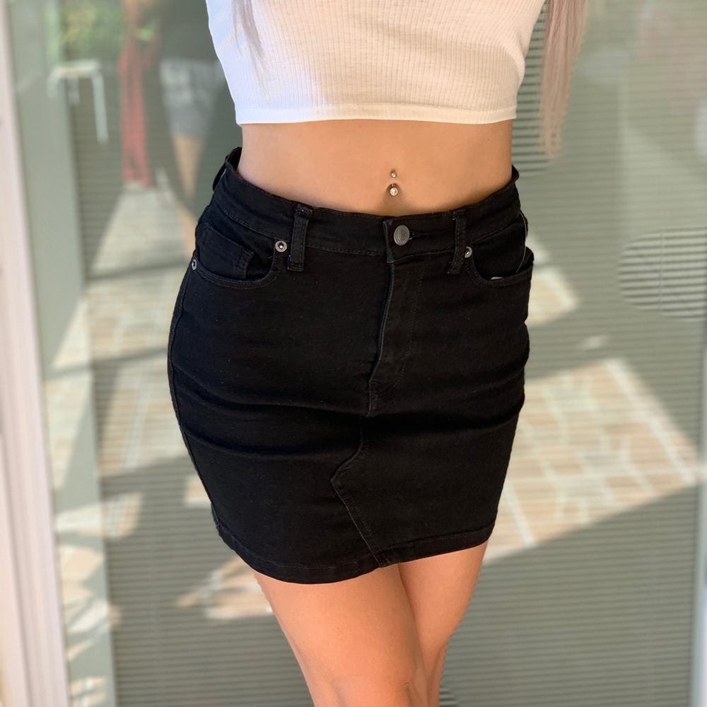 FREE PEOPLE Black Denim Skirt